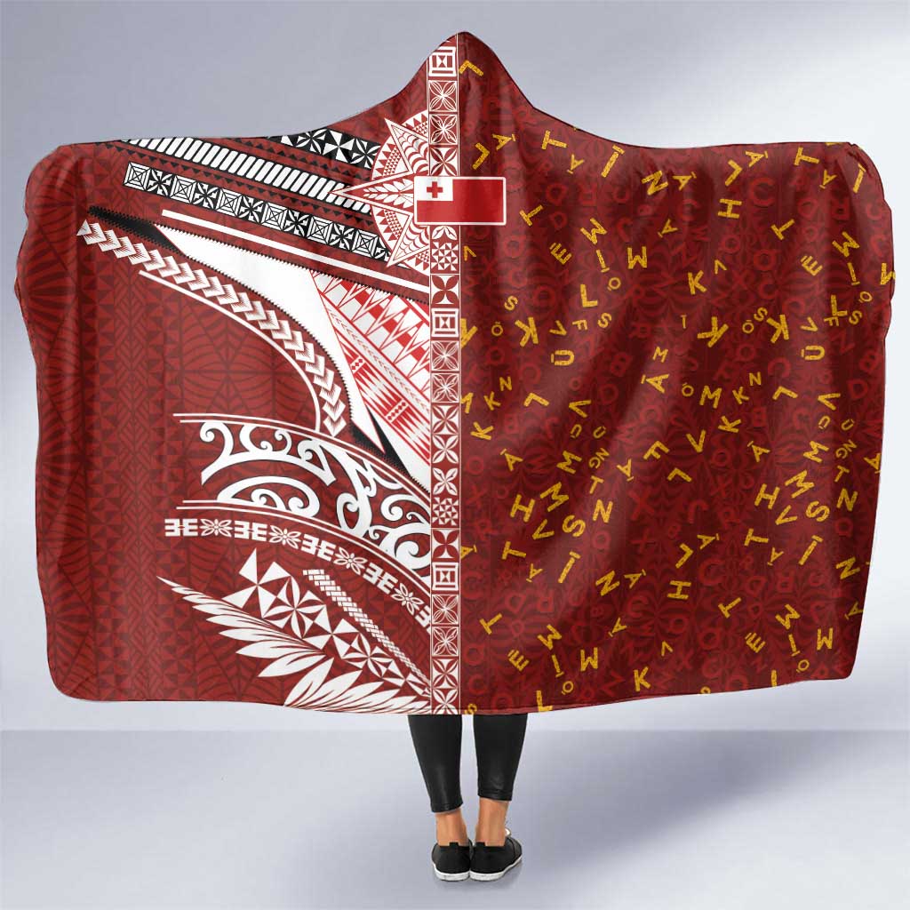 Tonga Language Week Hooded Blanket Ngatu Pattern and Tongan Alphabet - Polynesian Pride