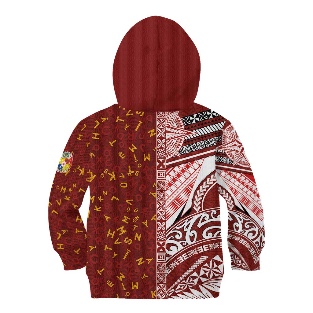 Tonga Language Week Kid Hoodie Ngatu Pattern and Tongan Alphabet - Polynesian Pride
