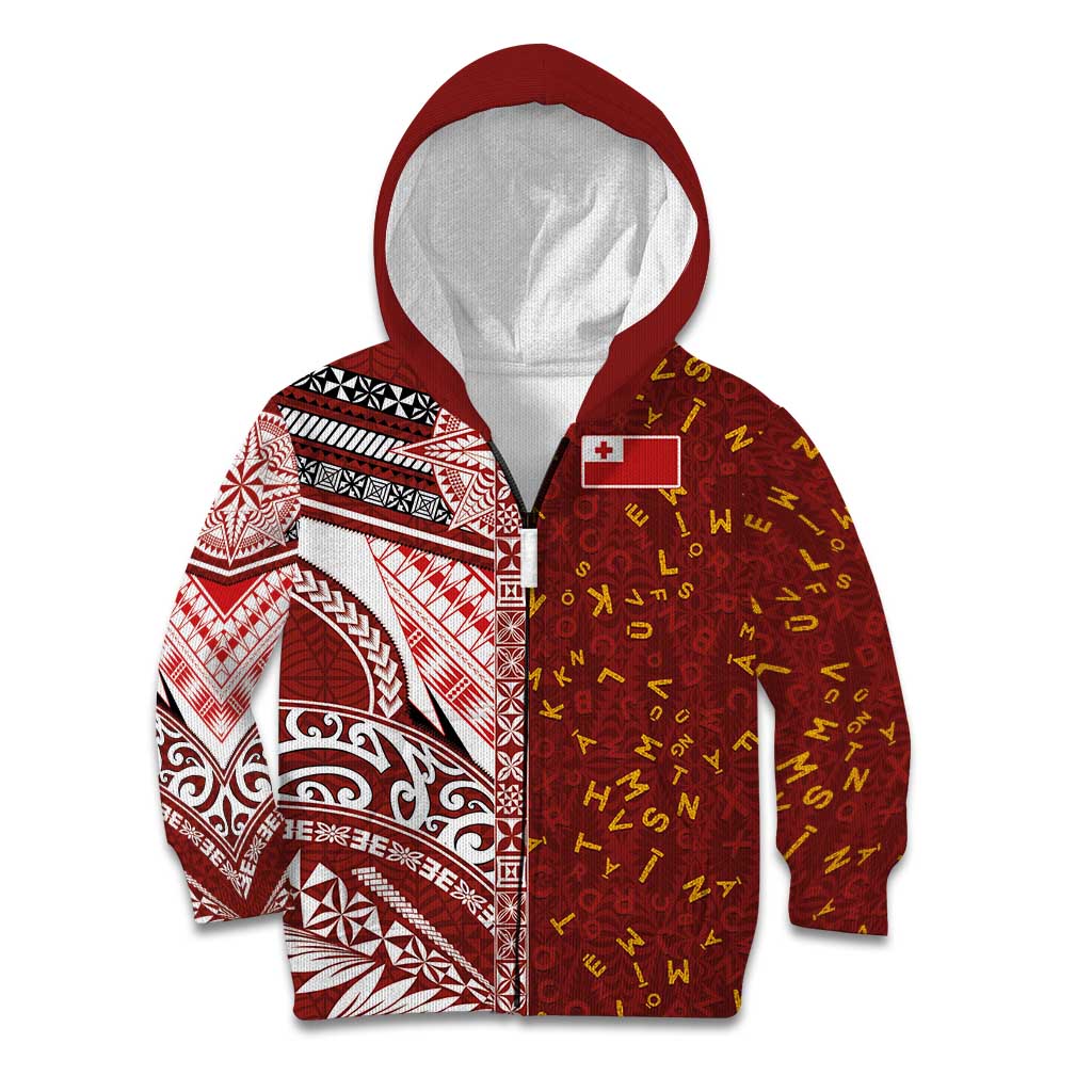 Tonga Language Week Kid Hoodie Ngatu Pattern and Tongan Alphabet - Polynesian Pride