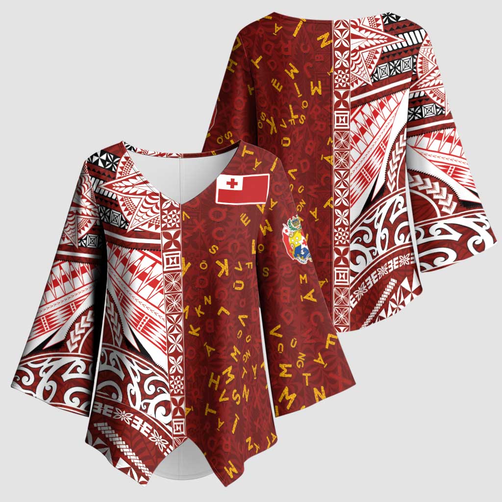 Tonga Language Week Kimono Sleeve Blouse Ngatu Pattern and Tongan Alphabet LT03 - Polynesian Pride