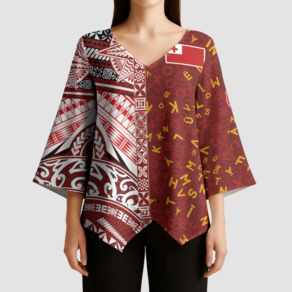 Tonga Language Week Kimono Sleeve Blouse Ngatu Pattern and Tongan Alphabet LT03 - Polynesian Pride