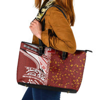 Tonga Language Week Leather Tote Bag Ngatu Pattern and Tongan Alphabet LT03 Red - Polynesian Pride