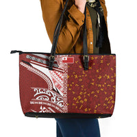 Tonga Language Week Leather Tote Bag Ngatu Pattern and Tongan Alphabet LT03 - Polynesian Pride