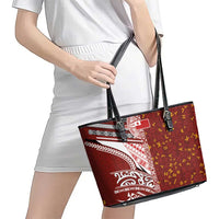Tonga Language Week Leather Tote Bag Ngatu Pattern and Tongan Alphabet LT03 - Polynesian Pride