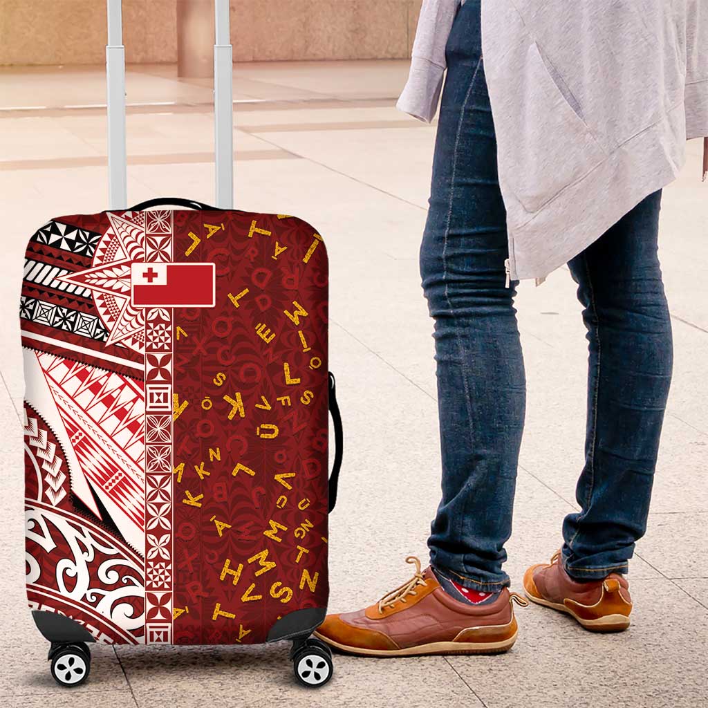 Tonga Language Week Luggage Cover Ngatu Pattern and Tongan Alphabet LT03 Red - Polynesian Pride