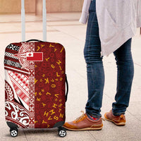 Tonga Language Week Luggage Cover Ngatu Pattern and Tongan Alphabet LT03 Red - Polynesian Pride