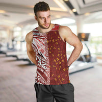 Tonga Language Week Men Tank Top Ngatu Pattern and Tongan Alphabet LT03 Red - Polynesian Pride