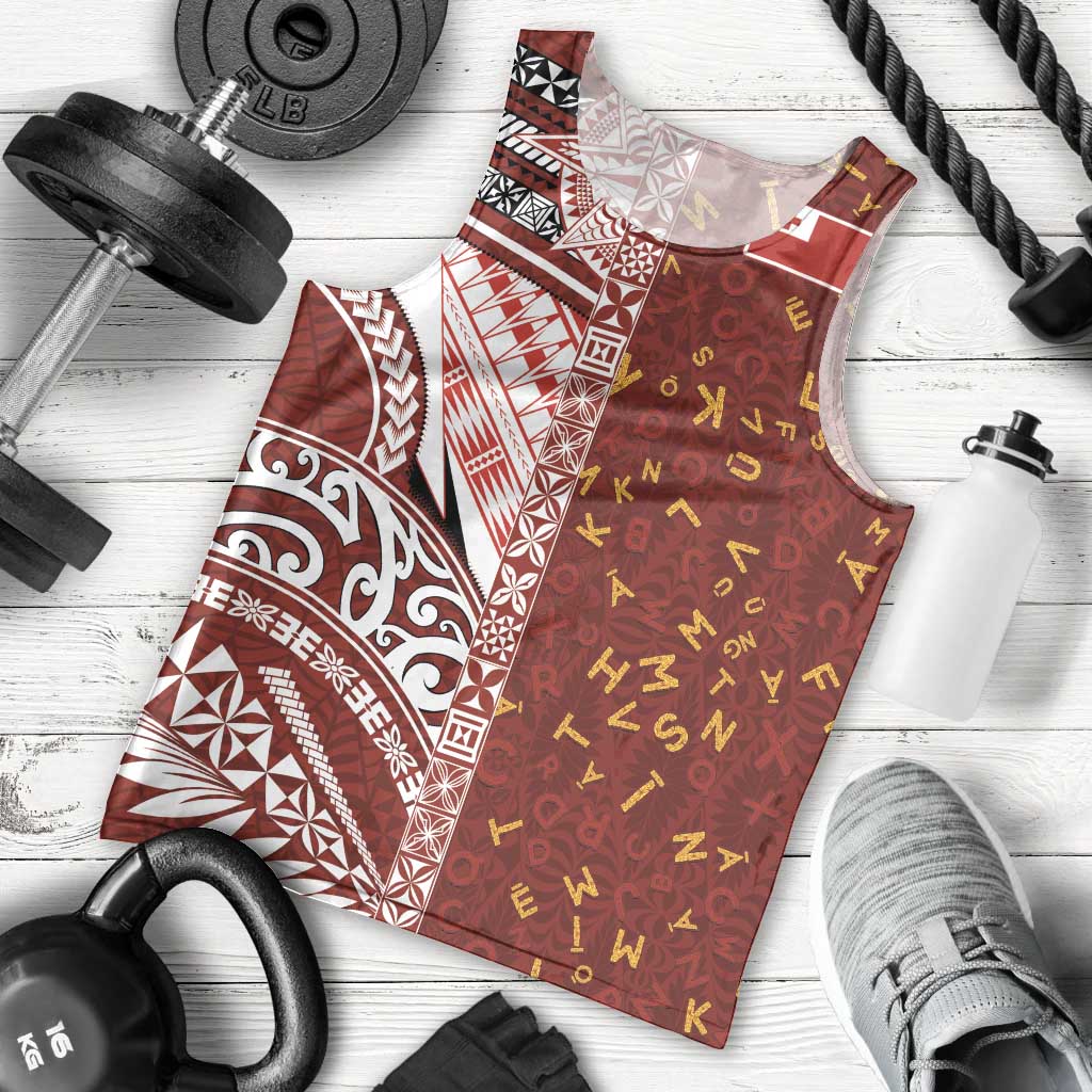 Tonga Language Week Men Tank Top Ngatu Pattern and Tongan Alphabet LT03 - Polynesian Pride