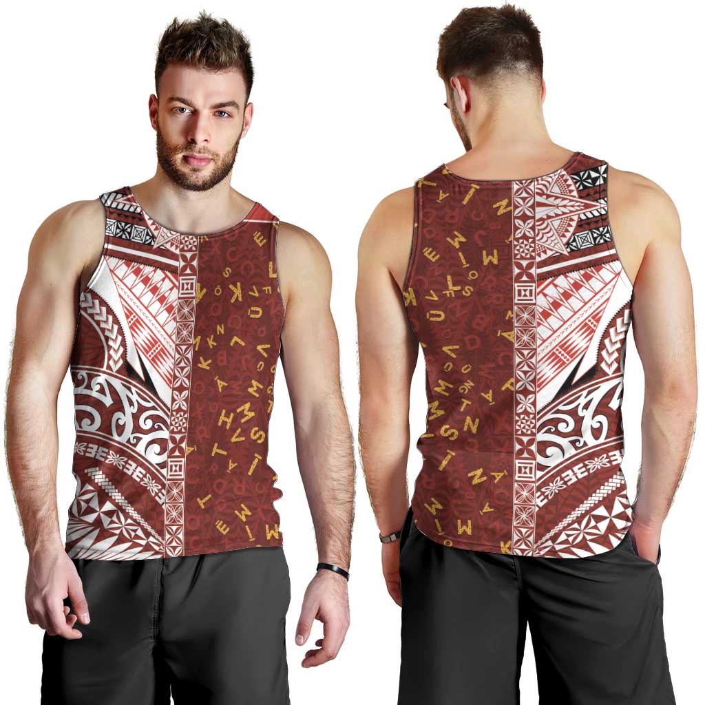 Tonga Language Week Men Tank Top Ngatu Pattern and Tongan Alphabet LT03 - Polynesian Pride