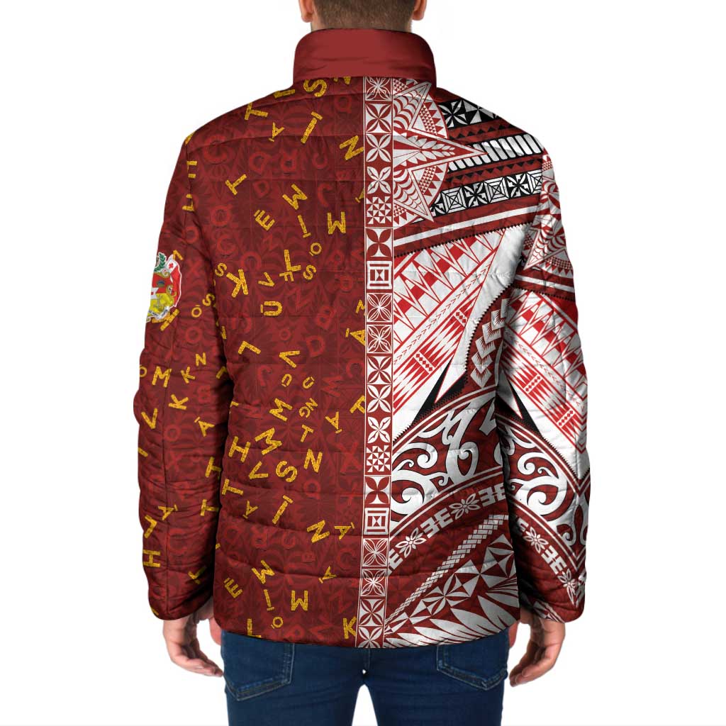 Tonga Language Week Padded Jacket Ngatu Pattern and Tongan Alphabet LT03 - Polynesian Pride