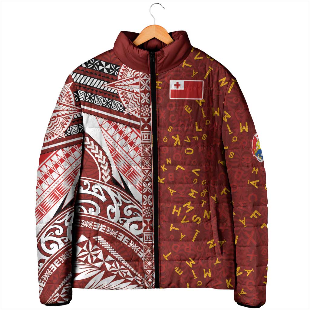 Tonga Language Week Padded Jacket Ngatu Pattern and Tongan Alphabet LT03 - Polynesian Pride