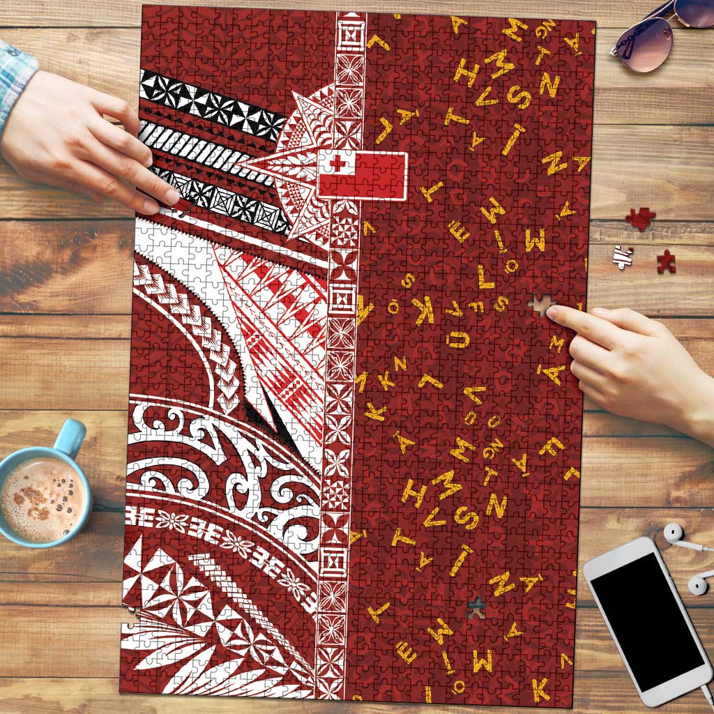 Tonga Language Week Puzzle Ngatu Pattern and Tongan Alphabet LT03 Red - Polynesian Pride