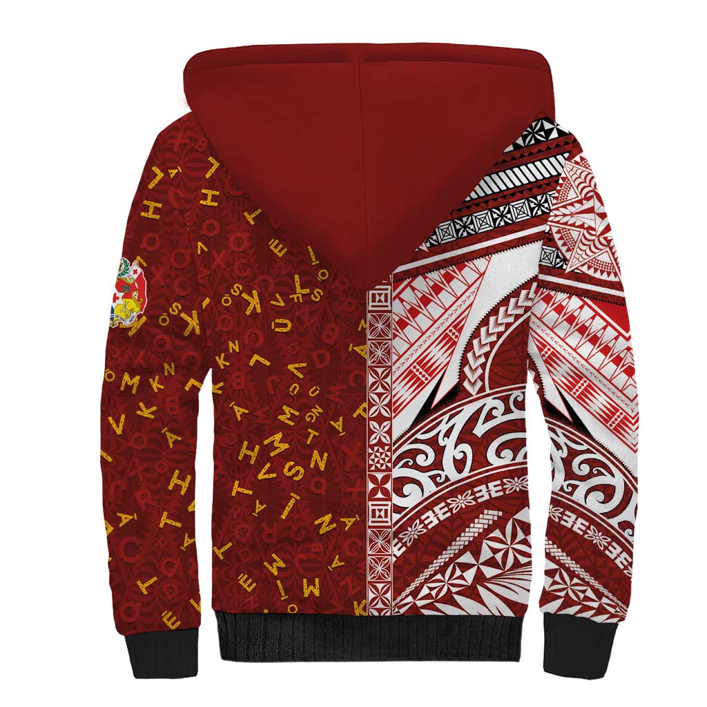 Tonga Language Week Sherpa Hoodie Ngatu Pattern and Tongan Alphabet LT03 - Polynesian Pride