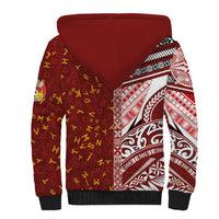 Tonga Language Week Sherpa Hoodie Ngatu Pattern and Tongan Alphabet LT03 - Polynesian Pride