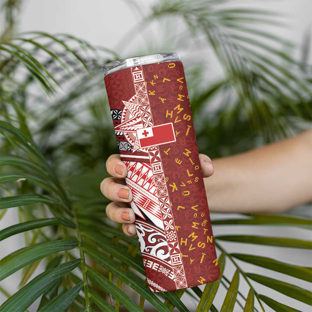 Tonga Language Week Skinny Tumbler Ngatu Pattern and Tongan Alphabet - Polynesian Pride