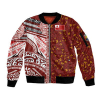 Tonga Language Week Sleeve Zip Bomber Jacket Ngatu Pattern and Tongan Alphabet LT03 Unisex Red - Polynesian Pride