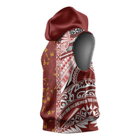 Tonga Language Week Sleeveless Hoodie Ngatu Pattern and Tongan Alphabet - Polynesian Pride