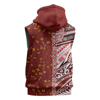 Tonga Language Week Sleeveless Zip Hoodie Ngatu Pattern and Tongan Alphabet - Polynesian Pride