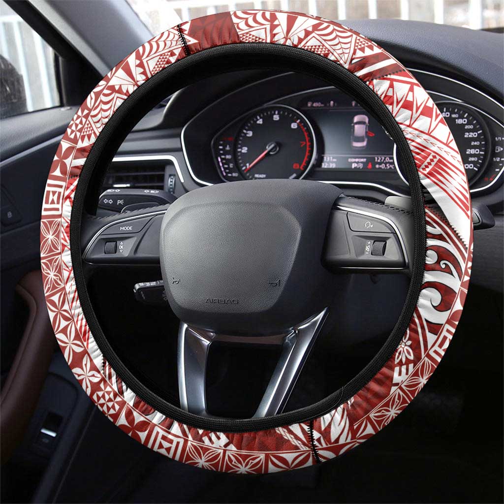 Tonga Language Week Steering Wheel Cover Ngatu Pattern and Tongan Alphabet LT03 - Polynesian Pride