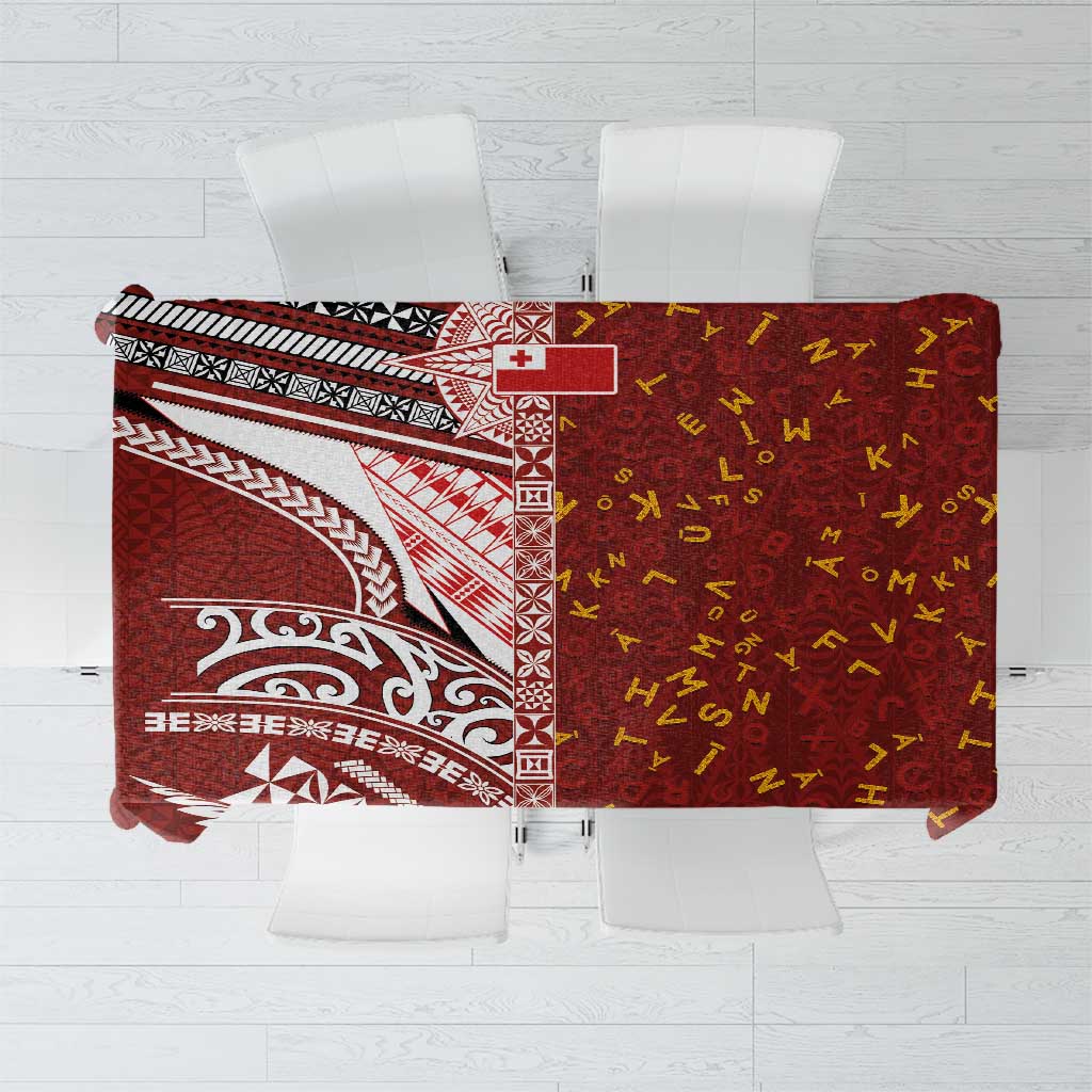 Tonga Language Week Tablecloth Ngatu Pattern and Tongan Alphabet LT03 Red - Polynesian Pride