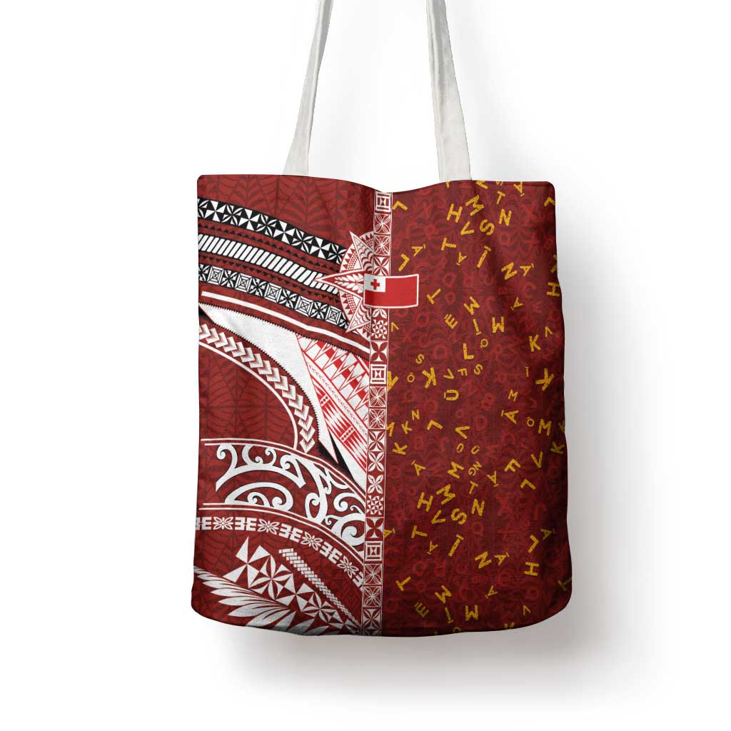 Tonga Language Week Tote Bag Ngatu Pattern and Tongan Alphabet - Polynesian Pride
