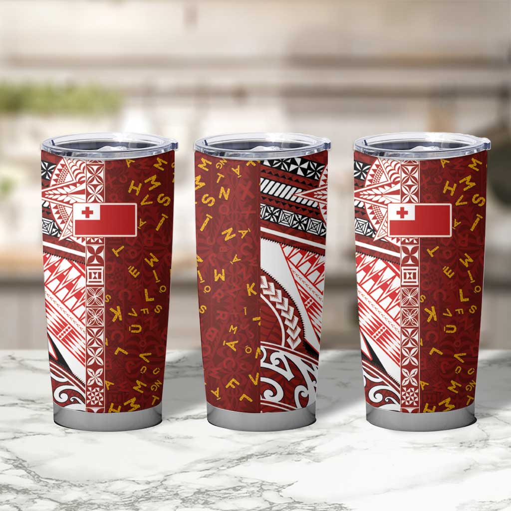 Tonga Language Week Tumbler Cup Ngatu Pattern and Tongan Alphabet - Polynesian Pride