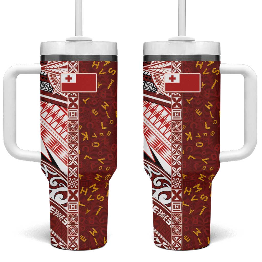Tonga Language Week Tumbler With Handle Ngatu Pattern and Tongan Alphabet - Polynesian Pride
