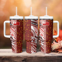 Tonga Language Week Tumbler With Handle Ngatu Pattern and Tongan Alphabet - Polynesian Pride