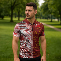 Tonga Language Week Zipper Polo Shirt Ngatu Pattern and Tongan Alphabet LT03 - Polynesian Pride