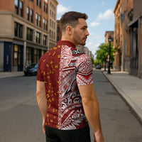 Tonga Language Week Zipper Polo Shirt Ngatu Pattern and Tongan Alphabet LT03 - Polynesian Pride