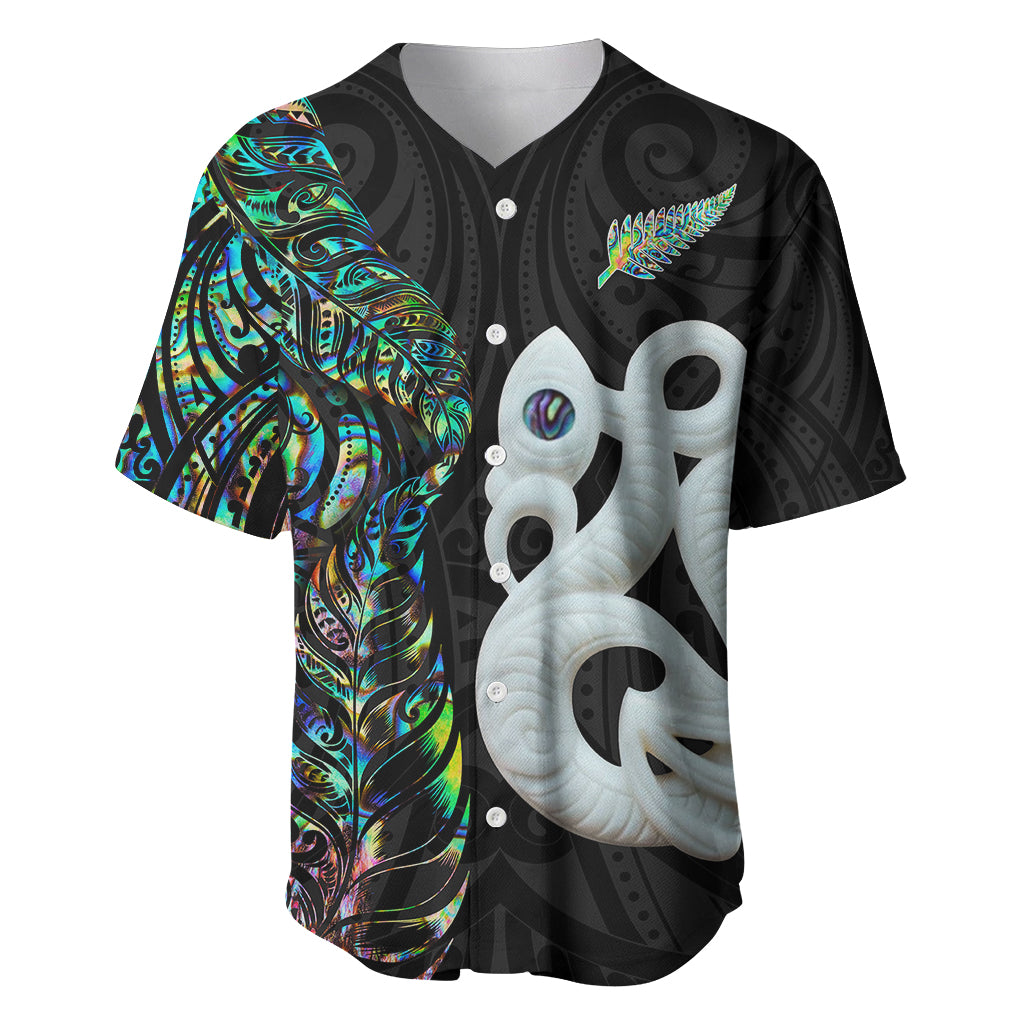 New Zealand Baseball Jersey Silver Fern and Manaia with Papua Shell Maori Tribal LT03 White - Polynesian Pride