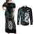 New Zealand Couples Matching Off Shoulder Maxi Dress and Long Sleeve Button Shirts Silver Fern and Manaia with Papua Shell Maori Tribal LT03 White - Polynesian Pride