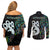 New Zealand Couples Matching Off Shoulder Short Dress and Long Sleeve Button Shirts Silver Fern and Manaia with Papua Shell Maori Tribal LT03 - Polynesian Pride