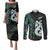New Zealand Couples Matching Puletasi Dress and Long Sleeve Button Shirts Silver Fern and Manaia with Papua Shell Maori Tribal LT03 White - Polynesian Pride