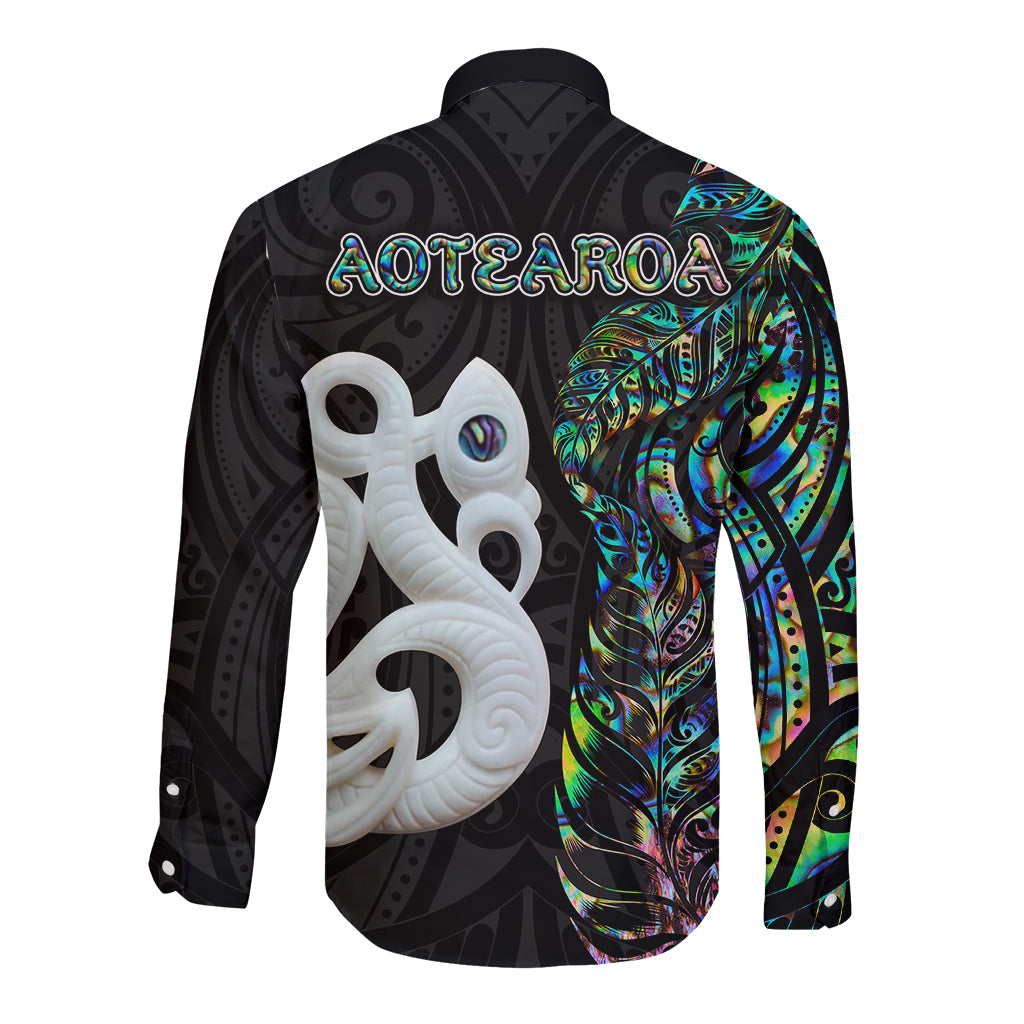 New Zealand Long Sleeve Button Shirt Silver Fern and Manaia with Papua Shell Maori Tribal LT03 - Polynesian Pride