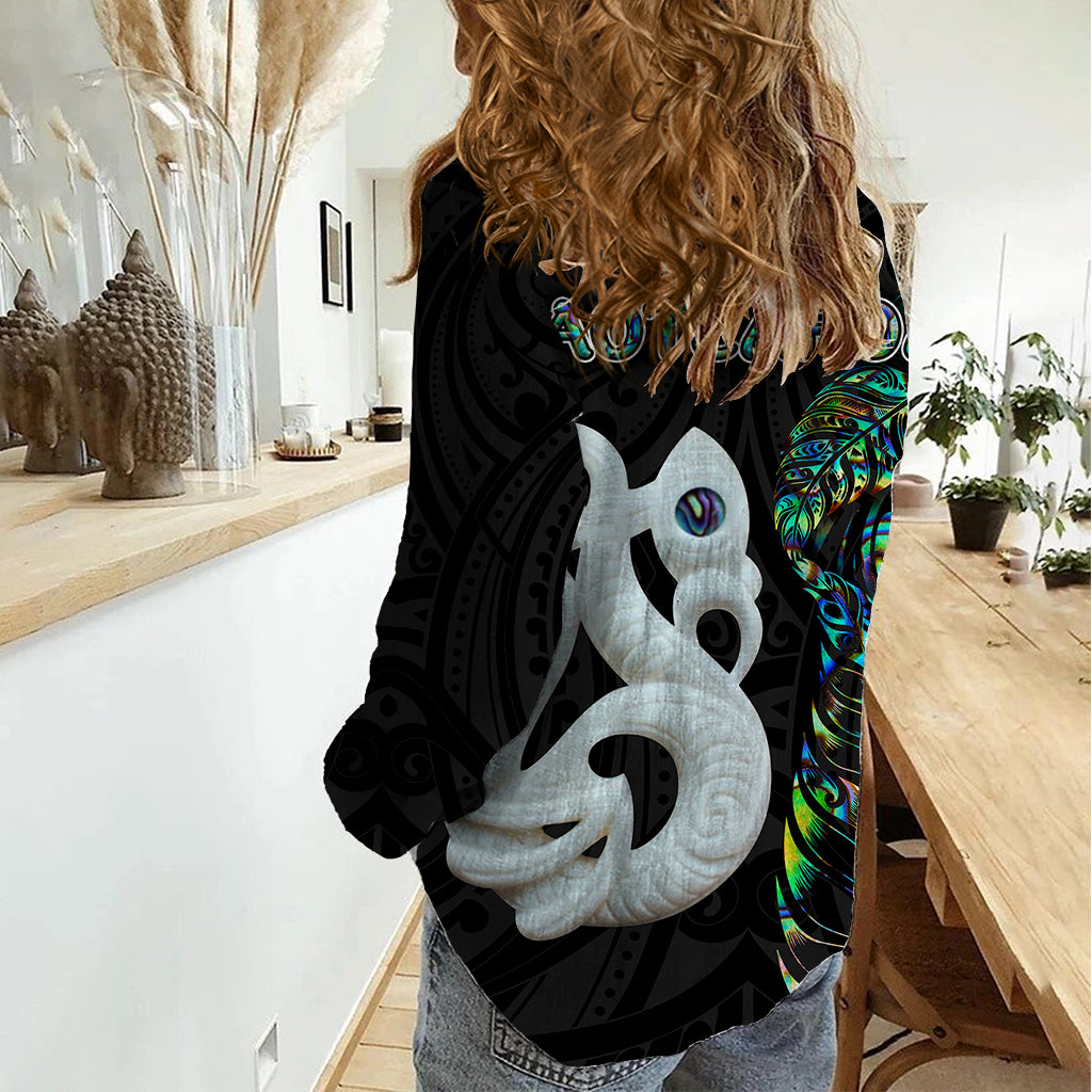 New Zealand Women Casual Shirt Silver Fern and Manaia with Papua Shell Maori Tribal LT03 - Polynesian Pride