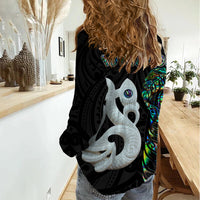 New Zealand Women Casual Shirt Silver Fern and Manaia with Papua Shell Maori Tribal LT03 - Polynesian Pride