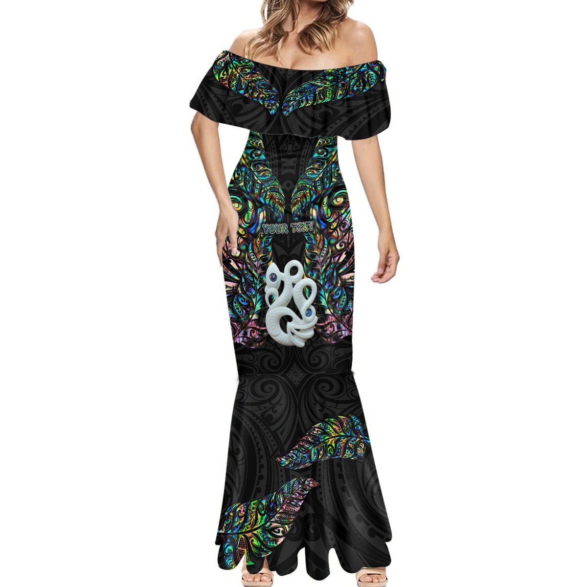 Custom New Zealand Mermaid Dress Silver Fern and Manaia with Papua Shell Maori Tribal LT03 - Polynesian Pride