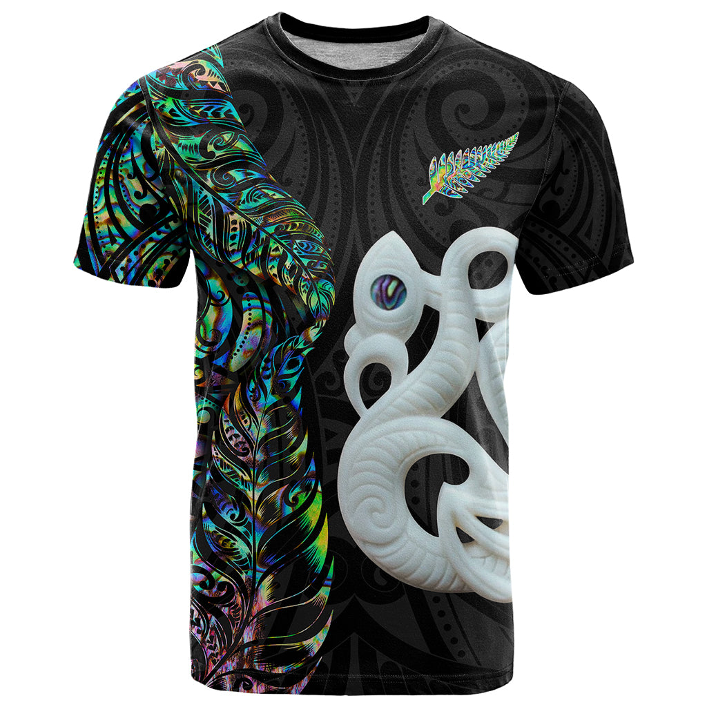 Custom New Zealand T Shirt Silver Fern and Manaia with Papua Shell Maori Tribal LT03 White - Polynesian Pride