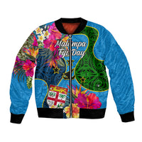 Personalised Malampa Fiji Day Bomber Jacket Tropical Plants Mix Polynesian and Tapa Pattern LT03 Unisex Blue - Polynesian Pride