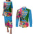 Personalised Malampa Fiji Day Couples Matching Puletasi Dress and Long Sleeve Button Shirts Tropical Plants Mix Polynesian and Tapa Pattern LT03 Blue - Polynesian Pride