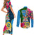 Personalised Malampa Fiji Day Couples Matching Short Sleeve Bodycon Dress and Long Sleeve Button Shirts Tropical Plants Mix Polynesian and Tapa Pattern LT03 - Polynesian Pride