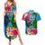 Personalised Malampa Fiji Day Couples Matching Summer Maxi Dress and Hawaiian Shirt Tropical Plants Mix Polynesian and Tapa Pattern LT03 Blue - Polynesian Pride