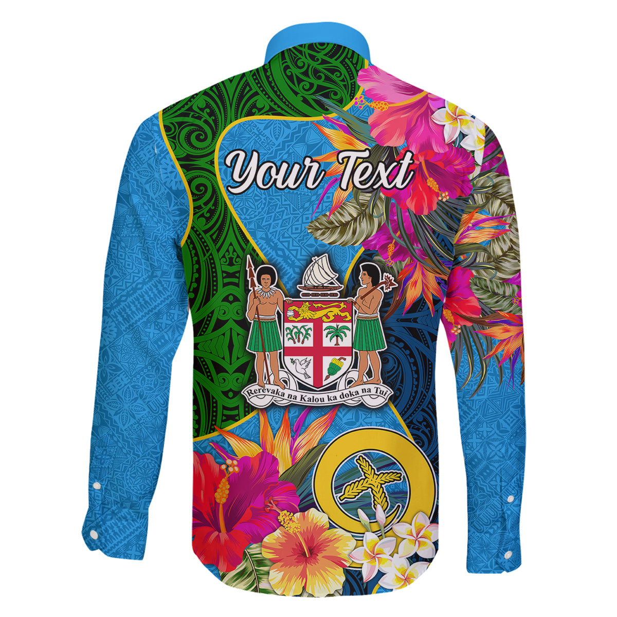 Personalised Malampa Fiji Day Family Matching Off Shoulder Long Sleeve Dress and Hawaiian Shirt Tropical Plants Mix Polynesian and Tapa Pattern LT03 - Polynesian Pride