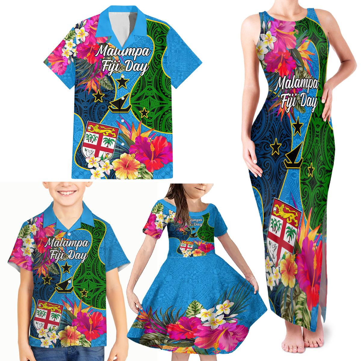 Personalised Malampa Fiji Day Family Matching Tank Maxi Dress and Hawaiian Shirt Tropical Plants Mix Polynesian and Tapa Pattern LT03 - Polynesian Pride