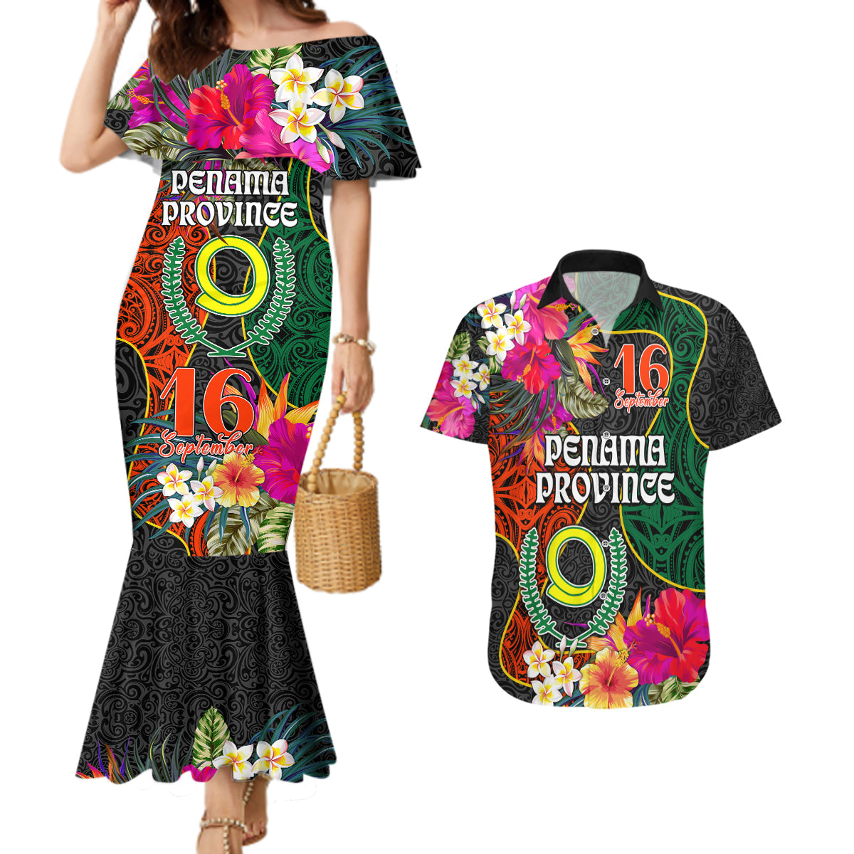 Penama Day Couples Matching Mermaid Dress and Hawaiian Shirt Proud To Be A Ni-Van Beauty Pacific Flower LT03 Black - Polynesian Pride