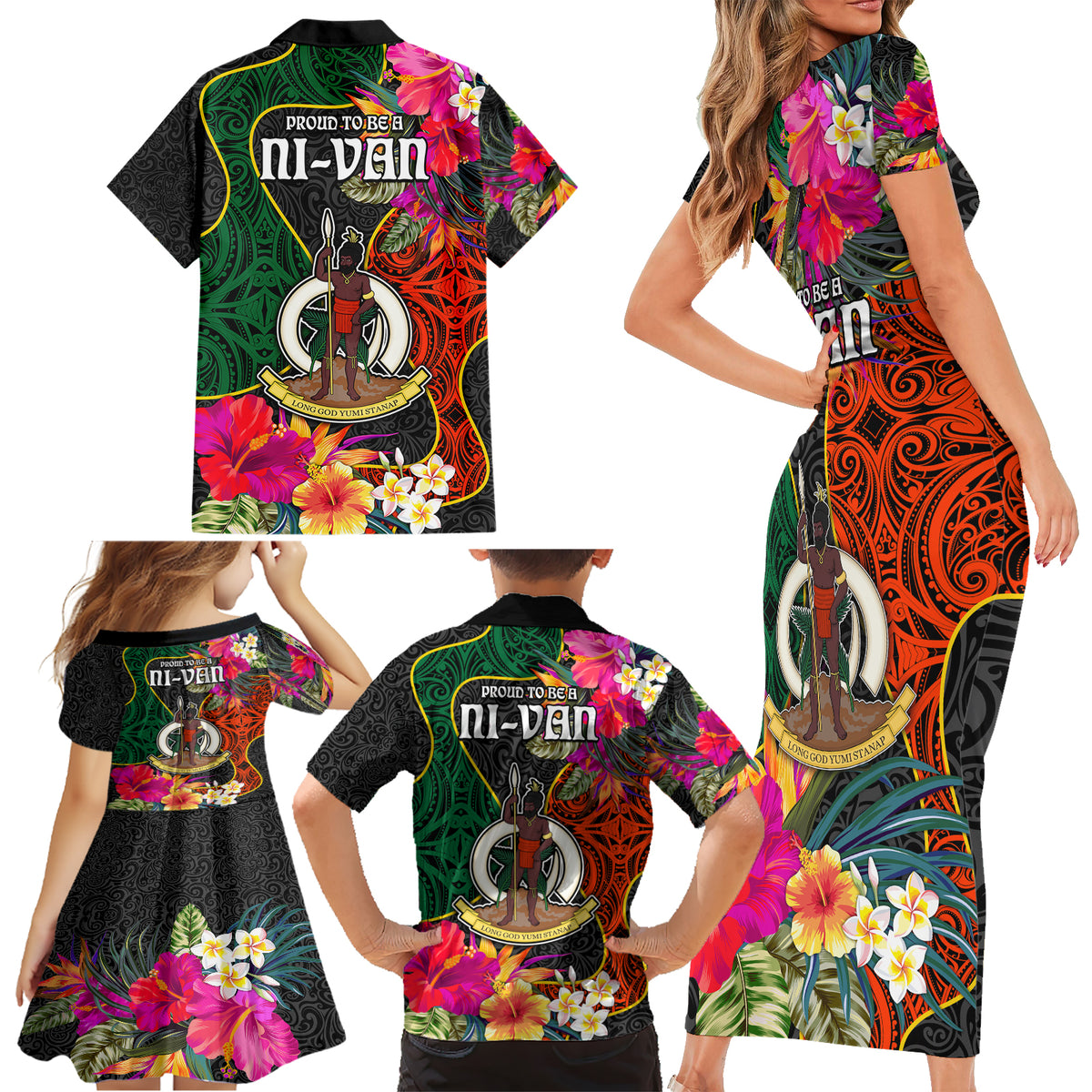 Penama Day Family Matching Short Sleeve Bodycon Dress and Hawaiian Shirt Proud To Be A Ni-Van Beauty Pacific Flower LT03 - Polynesian Pride