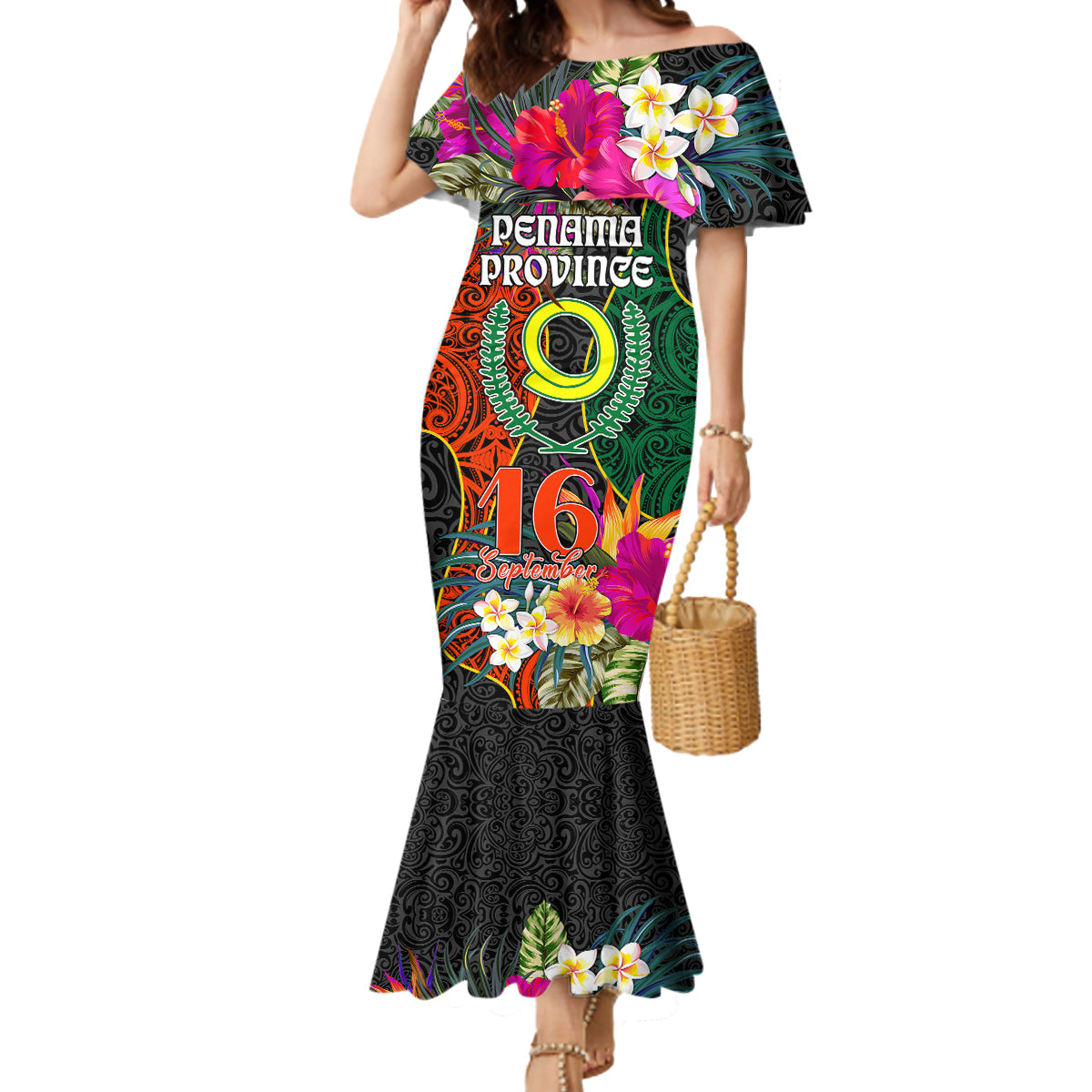 Penama Day Mermaid Dress Proud To Be A Ni-Van Beauty Pacific Flower LT03 Women Black - Polynesian Pride