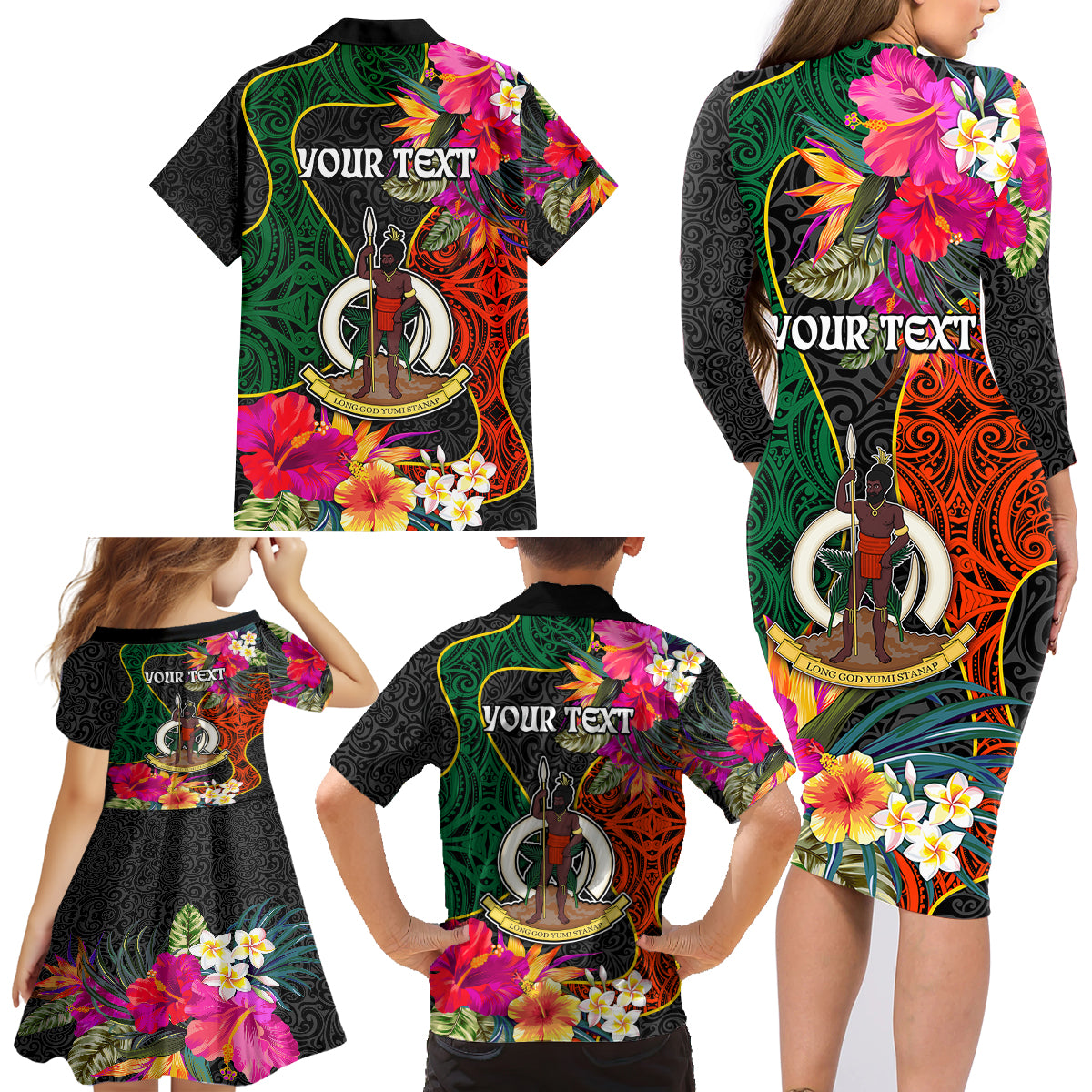Personalised Penama Day Family Matching Long Sleeve Bodycon Dress and Hawaiian Shirt Proud To Be A Ni-Van Beauty Pacific Flower LT03 - Polynesian Pride