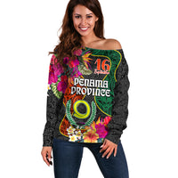 Personalised Penama Day Off Shoulder Sweater Proud To Be A Ni-Van Beauty Pacific Flower LT03 Women Black - Polynesian Pride